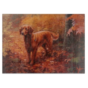 Irish Red Setter in Autumn Leaves Fall Inspire  Cutting Board
