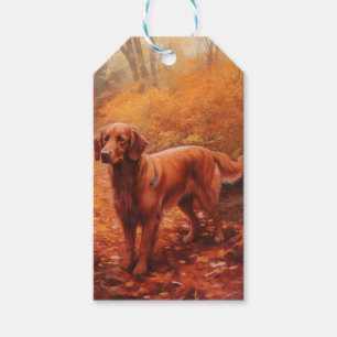 Irish Red Setter in Autumn Leaves Fall Inspire Gift Tags