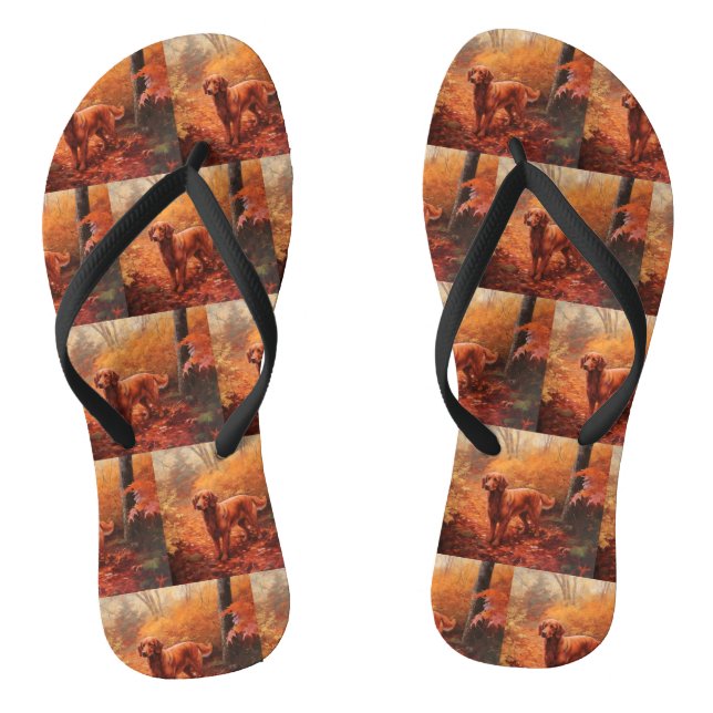Irish Red Setter in Autumn Leaves Fall Inspire  Jandals (Footbed)