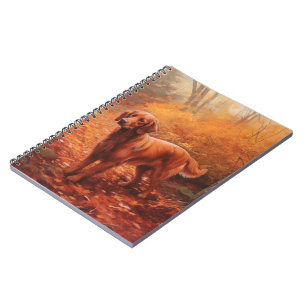 Irish Red Setter in Autumn Leaves Fall Inspire Notebook