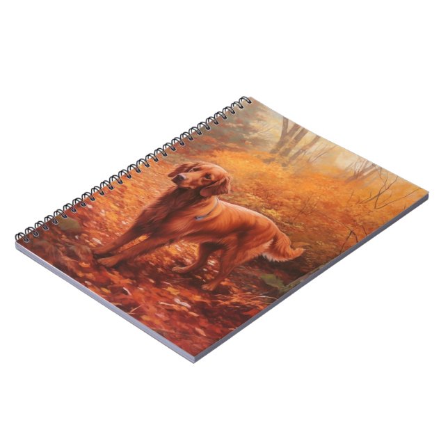 Irish Red Setter in Autumn Leaves Fall Inspire  Notebook (Left Side)