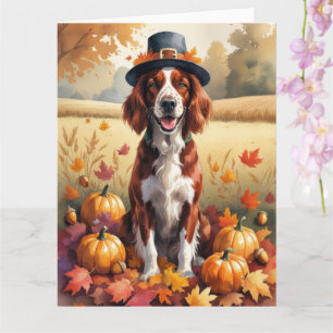 Irish Red Setter In Autumn Leaves Thanksgiving Art Card