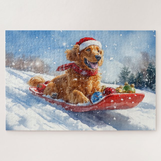 Irish Red Setter in Sledge Let it Snow Christmas Jigsaw Puzzle (Horizontal)