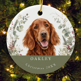 Irish Red Setter Picture Watercolor Christmas Ceramic Tree Decoration