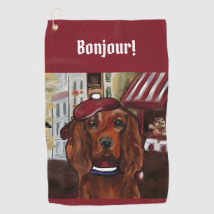 Irish Red Setter Postcard Golf Towel