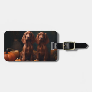 Irish Red Setter Puppy Autumn Delight Pumpkin Luggage Tag