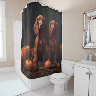 Irish Red Setter Puppy Autumn Delight Pumpkin Shower Curtain