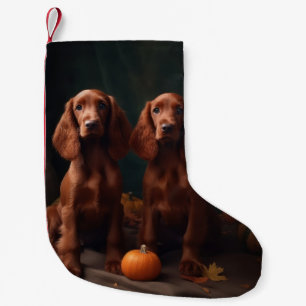 Irish Red Setter Puppy Autumn Delight Pumpkin Small Christmas Stocking
