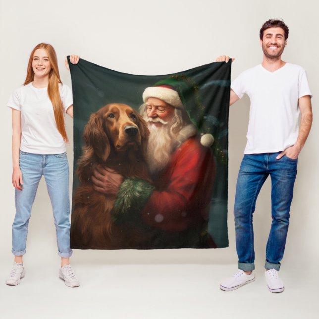 Irish Red Setter Santa Claus Festive Christmas Fleece Blanket (In Situ)