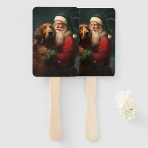 Irish Red Setter Santa Claus Festive Christmas Hand Fan