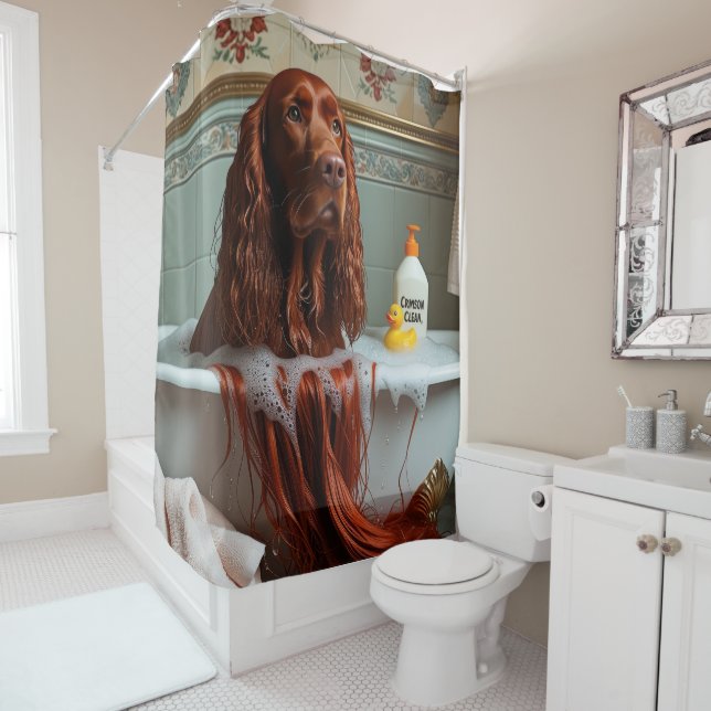 Irish Red Setter Sloppy Sleepy Cute Funny Shower Curtain (In Situ)