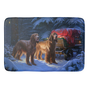 Irish Red Setter Snowy Sleigh Christmas Decor Bath Mat