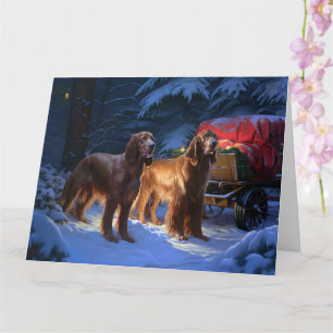 Irish Red Setter Snowy Sleigh Christmas Decor  Card