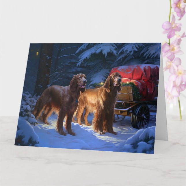 Irish Red Setter Snowy Sleigh Christmas Decor  Card (Orchid)