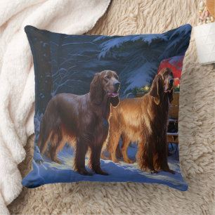 Irish Red Setter Snowy Sleigh Christmas Decor Cushion