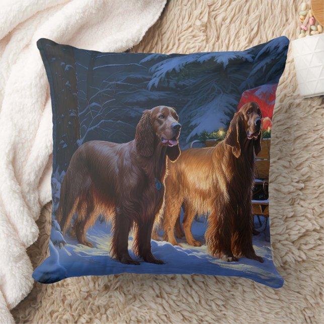 Irish Red Setter Snowy Sleigh Christmas Decor  Cushion (Blanket)