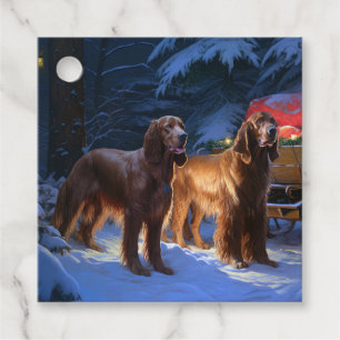 Irish Red Setter Snowy Sleigh Christmas Decor Favour Tags