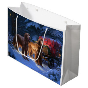 Irish Red Setter Snowy Sleigh Christmas Decor Large Gift Bag