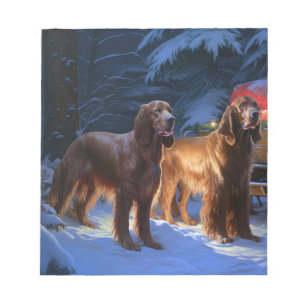 Irish Red Setter Snowy Sleigh Christmas Decor Notepad
