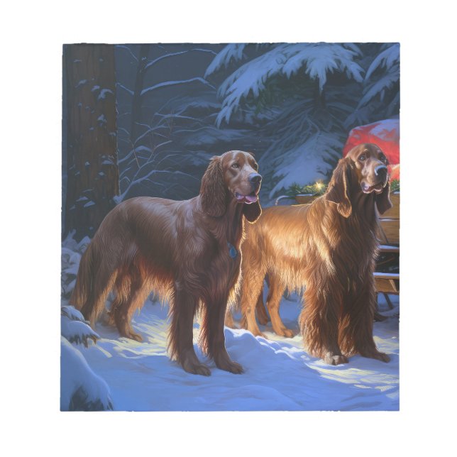 Irish Red Setter Snowy Sleigh Christmas Decor  Notepad (Front)