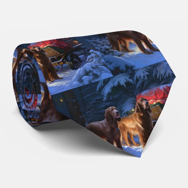 Irish Red Setter Snowy Sleigh Christmas Decor  Tie (Rolled)