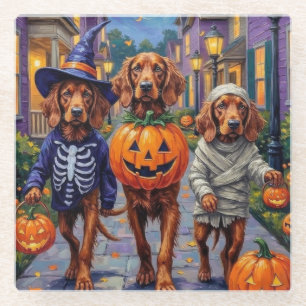 Irish Red Setter Trick-or-Treating Halloween Glass Coaster