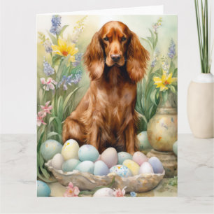 Irish Red Setter with Easter Eggs Card