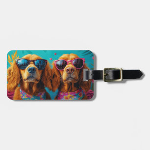 Irish Red Setter With Heart Roses Valentine's Day Luggage Tag