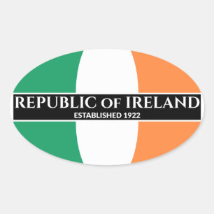 Irish Republic Flag Established 1922 White Text Oval Sticker