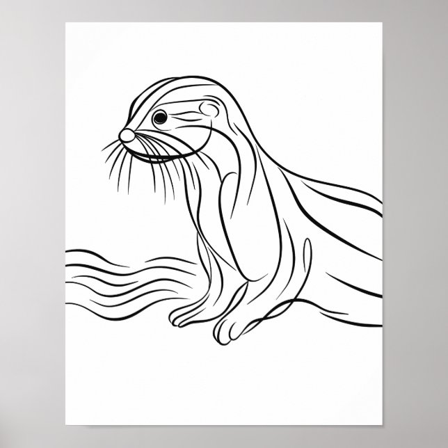 Irish River Otter Line Art Poster (Front)