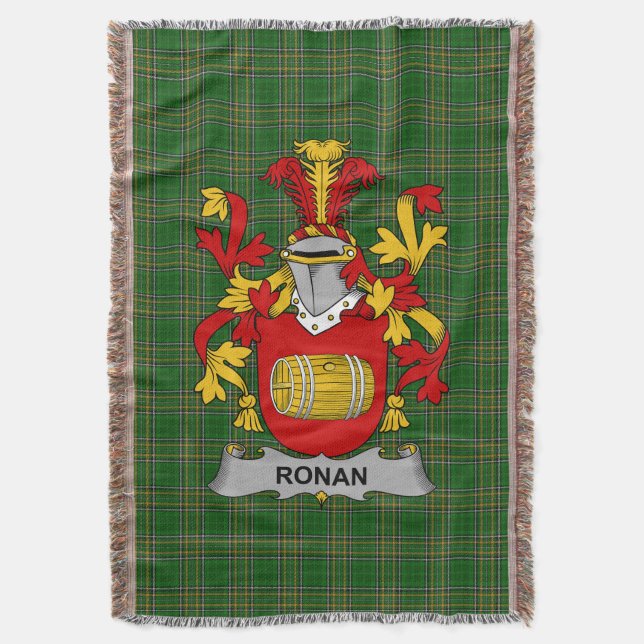  Irish Ronan or O_Ronan Coat of Arms Family Crest  Throw Blanket (Front Vertical)