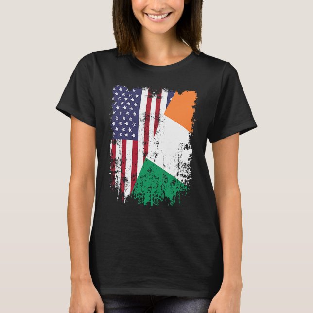 Irish Roots Half American Flag Ireland Flag T-Shirt (Front)