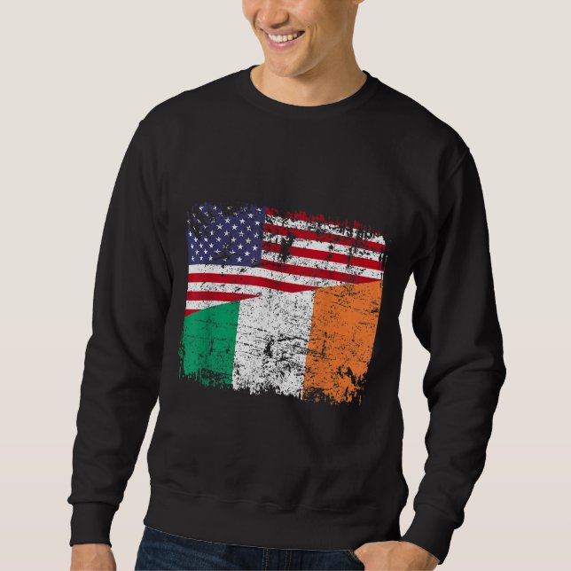 IRISH ROOTS Half American Flag IRELAND Sweatshirt (Front)