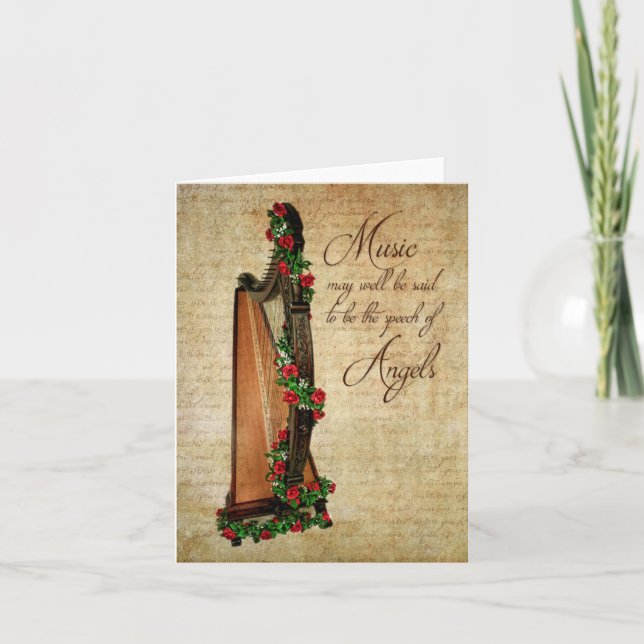 Irish Rose Harp Note Card (Front)