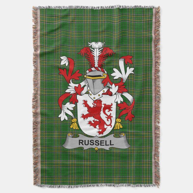  Irish Russell Coat of Arms Family Crest Ireland Throw Blanket (Front Vertical)