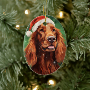 Irish Setter Christmas brush painting artwork Ceramic Tree Decoration