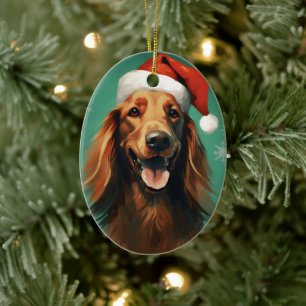 Irish Setter Christmas brush painting artwork Ceramic Tree Decoration