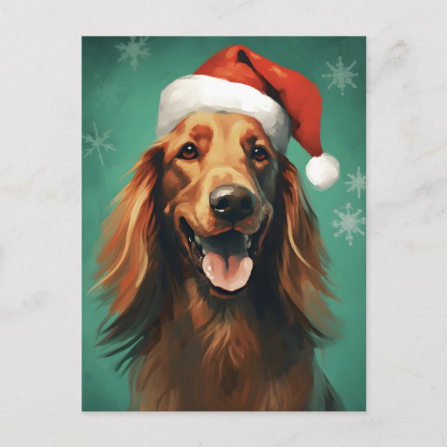 Irish Setter Christmas brush painting artwork Postcard (Front)