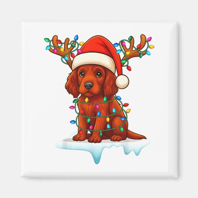 Irish Setter Christmas Santa Hat Reindeer Lights P Magnet (Front)