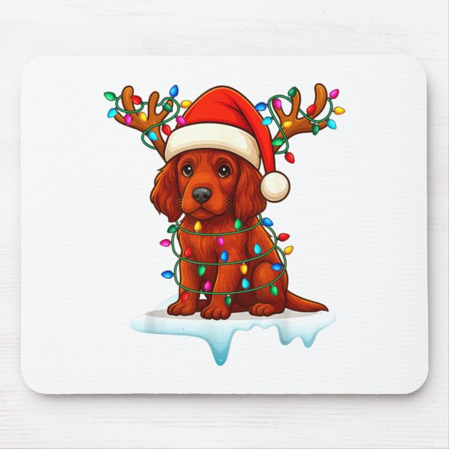 Irish Setter Christmas Santa Hat Reindeer Lights P Mouse Pad (Front)
