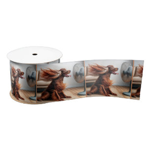 Irish Setter Cooling Off By a Fan Satin Ribbon