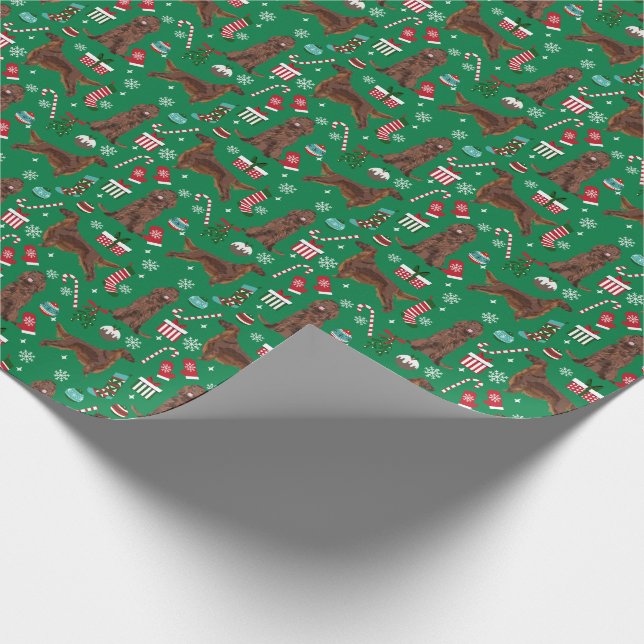 Irish Setter Dog Christmas holiday Wrapping Paper (Corner)