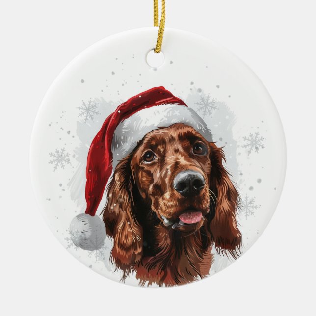 Irish Setter Dog Christmas Personalized Ceramic Tree Decoration (Front)