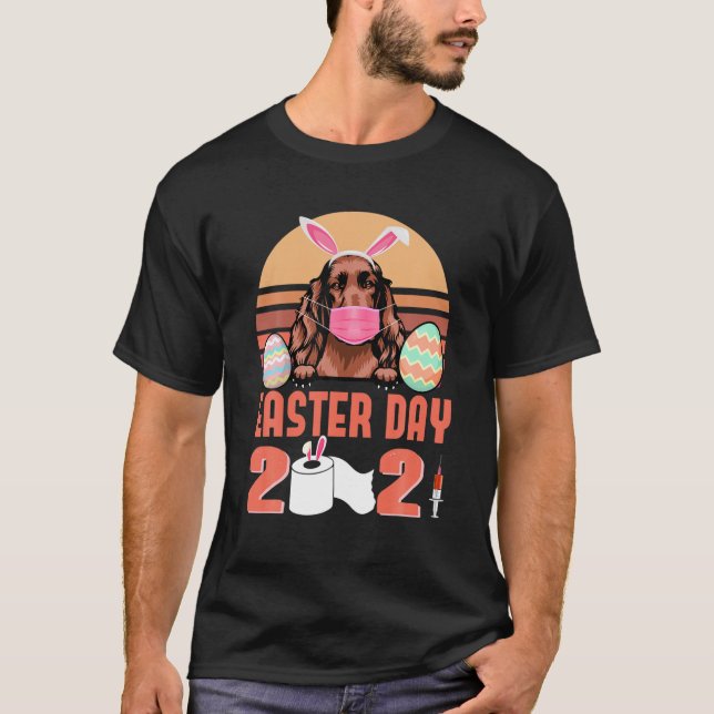 Irish Setter Dog Face Mask Rabbit Bunny Egg Easter T-Shirt (Front)