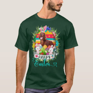 Irish Setter Dog In Easter Eggs Basket Bunnies Hap T-Shirt