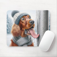 Irish Setter Dog Licking A Frozen Pole