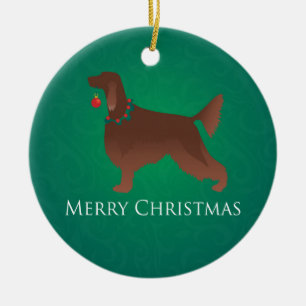 Irish Setter Dog Merry Christmas Design Ceramic Tree Decoration