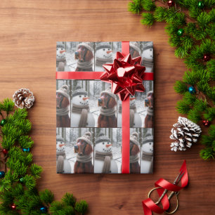 Irish Setter Dog Staring At a Snowman Wrapping Paper
