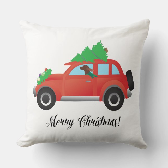 Irish Setter Driving a Car with a tree on top. Cushion (Front)