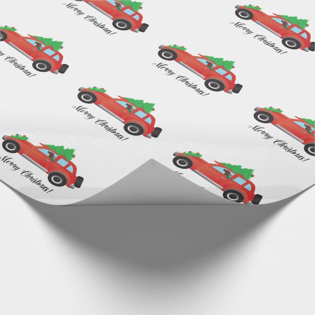 Irish Setter Driving a Car with a tree on top. Wrapping Paper (Corner)
